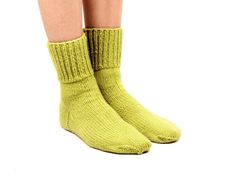 WOMAN WOOL SOCKS "Green Apple".  Hand knitted from light green sheep wool yarn. Great to wear with b Comfortable Green Socks For Gifts, Comfortable Green Socks As Gift, Comfortable Green Socks For Gift, Handmade Green Socks For Winter, Handmade Green Winter Socks, Casual Handmade Green Socks, Comfortable Handmade Green Socks, Casual Green Knitted Socks, Womens Wool Socks