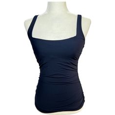 Nwot Athleta Square Neck Tankini Blue Tank Top For Training, Athleisure Tank Top For Swimming, Sporty Blue Tank Top For Swimming, Fitted Blue Moisture-wicking Tank Top, Casual Fitted Tank Top For Swimming, Fitted Navy Activewear With Go-dry Technology, Navy Fitted Go-dry Activewear, Fitted Navy Athleisure Top, Navy Fitted Athleisure Top