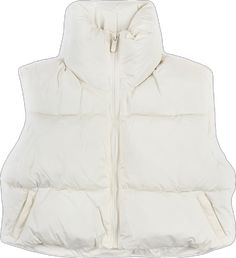 White Cotton Puffer Jacket For Cold Weather, Solid Color Puffer Vest For Cold Weather, Solid Puffer Vest For Cold Weather, Cold Weather Solid Puffer Vest, White Winter Vest Outerwear, White Winter Vest For Cold Weather, White Quilted Puffer Jacket For Cold Weather, Sleeveless White Puffer Outerwear, Cold Weather Puffer Vest