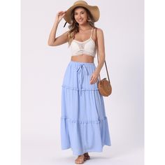 This long skirt is made of lattice texture which not only looks stylish but also keeps you comfortable. The design features of this long skirt: high waist, tiered, belt, ruffle, lattice texture, casual, a line. Suitable for various occasions: casual, daily leisure, office, party, travel. Suitable for spring fall summer and various occasions, suitable for all kinds of shoes and bags. A Line Maxi Skirt, Beach Maxi Skirt, Ruffle Fabric, Skirt High Waist, Tiered Maxi Skirt, Slip Skirt, Kinds Of Shoes, Office Party, Women Maxi