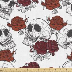 seamless pattern with skulls and roses on white background stock photo - 957982