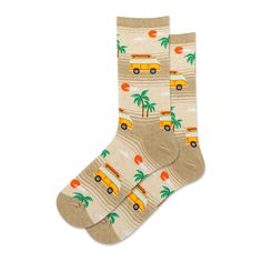 Beach Van Socks by Hot Sox are the perfect gift for that socks lover in your life. These beach themed womens crew socks come in multiple color Options and fit Women's Shoe Size 4-10.5. Made of Cotton/polyester/nylon/spandex for comfort and durability. A pair of these cool Beach novelty Socks will certainly give any wardrobe an instant upgrade. Machine Wash Cold, Inside Out. Only Non-Chlorine Bleach when needed. Tumble dry low. Do not iron. Beach Van, Beach Socks, Vans Socks, Sock Lovers, Next Fashion, Novelty Socks, Beach Themed, Multiple Color, Beach Themes