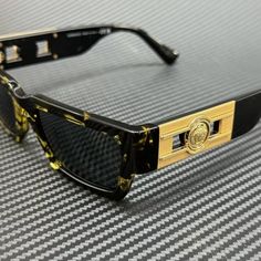 Brand New With Box, Cards, And Never Used! 100% Authentic! Designer Gold Rectangular Sunglasses, Luxury Gold Wayfarer Sunglasses, Luxury Rectangular Sunglasses For Party, Versace Medusa Sunglasses, Pretty Sunglasses, Red Sunglasses, Box Cards, Versace Accessories, Men Sunglasses