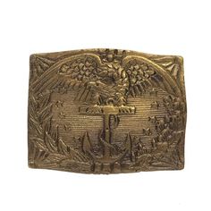 This solid antiqued brass belt buckle is an antique reproduction of one used during the Civil War times. It features an anchor and an eagle and has a loop and prong closure. It can be attached to modern day belts.- 2-1/4" tall, 2-3/4" wide- Solid antiqued brass- Loop and prong closure- Eagle and anchor marine design Vintage Bronze Belt With Antique Buckle, Antique Bronze Belt Buckle, Marine Design, Marine Anchor, Fox Painting, Brass Belt, Brass Belt Buckles, How To Look Rich, Us Marine Corps