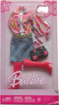 the barbie doll is wearing a pink shirt and skirt