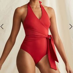 New With Tags! Women’s Onia Elena One Piece Swimsuit In Zya Sporting Red. Size Medium. Our Elena Suit Offers Everything Needed To Sculpt, Smooth And Flatter With A Supportive Underwire, Clean-Finish Seaming And An Elegant Waistline That Highlights The Smallest Part Of The Figure. This Fuller-Coverage Style Features A Side-Tie And Adjustable Halter Neck. Perfect For Those Who Prefer A Little More Coverage And Structure, It's Finished With A Scooped Back And A Moderately Cut Bottom. Chic Red Halter Neck Swimwear, Red Elegant V-neck Swimwear, Chic Red Swimwear For Poolside, Chic Red Lined Swimwear, Elegant Fitted Red Swimwear, Chic Red Sleeveless Swimwear, Navy Swimsuit, Underwire Swimsuit, Bandeau One Piece Swimsuit