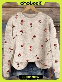 Cottage Floral Embroidery Pattern Cozy Knit Sweater Floral Embroidery Patterns, Hand Embroidery Projects, Cozy Knit Sweater, Cozy Knit, Embroidery Projects, Lcd Screen, Floral Embroidery, Ladies Tops Fashion