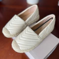 Brand New Loafer / Espadrille. Size 38 (7). It Fits 6.5 - 7. Cream Color. Pearl Loafers, Gold Wedge Heels, Black Leather Shoes Women, Leather Mary Jane Flats, Black Leather Ballet Flats, Black Suede Flats, Black Leather Oxfords, Velvet Loafers, Wedge Loafers