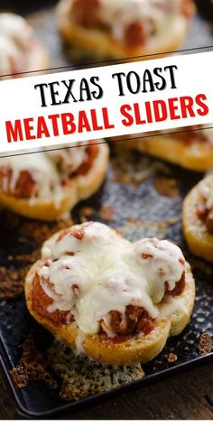 small meatball sliders on a baking sheet with the title texas toast meatball sliders