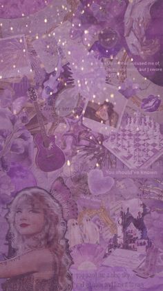 a collage of photos and text on purple paper