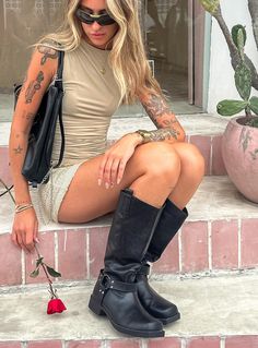 Faux leather boots Silver-toned hardware, pull tabs at leg, square toe Upper: 100% PU, insole: 100% rubber Heel height: 3.5cm / 1.4in Nashville Boots, Long Leather Boots, Festival Shoes, Hot Boots, Faux Leather Boots, Black Heel Boots, Boots Brown, Long Boots, Womens Clogs