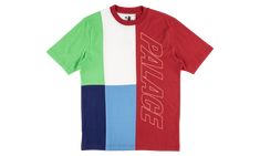 The Palace “Flaggin’” tee is a bold color blocking design released during Palace’s spring 2019 season. Palace’s take on nostalgic sportswear from the ‘80s and ‘90s is prevalent throughout their seasonal releases and this tee continues on that theme. The left side of the tee features red cotton with Palace embroidered vertically from the top of the chest down to the bottom of the T-shirt. White cotton starts at the upper chest with light blue covering the bottom. A light green and navy blue cotto Color Blocking Design, Spaghetti Strap Bodycon Dress, Plus Size Bodycon Dresses, Plus Size Bodycon, Glitter Sneakers, Happy Memorial Day, Boho Floral Dress, Stadium Goods, Tunic Tank Tops