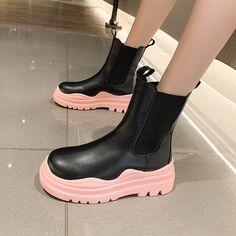 Fashion Genuine Leather Round Toe Thick Sole Ankle Boots black-35 Casual Pink Platform Boots For Fall, Trendy Black High Ankle Martin Boots, Black Platform High-top Martin Boots, Pink High Ankle Platform Boots For Fall, Pink Ankle-high Platform Boots For Fall, Casual Pink Ankle-high Platform Boots, Pink Ankle Platform Boots For Spring, Pink Platform Boots For Winter, Fall Season Pink Ankle-high Platform Boots