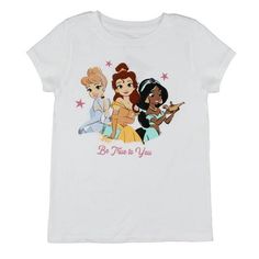 Step into the enchanting world of Disney with the Cinderella Belle Jasmine Be True To You Graphic Print T-Shirt. This captivating white tee showcases three beloved Disney princesses in a charming composition. Crafted with a blend of 60% cotton and 40% polyester, this tee ensures a comfortable and breathable fit. The tagless design adds an extra touch of convenience, eliminating any discomfort. As an officially licensed Disney product, this t-shirt promises the highest quality and authenticity. W Disney Princess Shirts For Kids, Disney Princess Shirts For Women, Like Disney Princesses Shirt, Minnie Mouse Graphic Cotton Tee, Disney Character Print Cotton T-shirt, Disney Princess Cinderella, Princess Cinderella, Kids Outfits Girls, Be True To Yourself