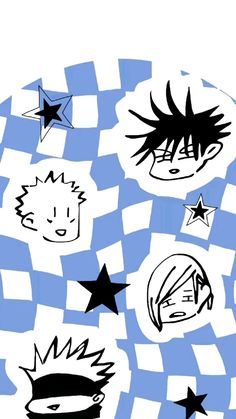 an image of some black and white stars on a blue checkerboard pattern background