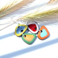 Modern Multicolor Earrings For Everyday, Earrings Funny, Ceramic Earrings, Earrings Colorful, Colorful Ceramics, Ceramic Earring, Long Earrings, Etsy Earrings, Polymer Clay