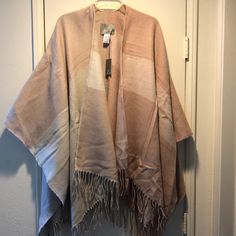 Brand New. Great For Fall And Winter. A Poncho That Can Be Used As An Oversized Scarf. 4 Tones Of Pink/Blush With Fringe. 100% Acrylic So Not Scratchy Like Wool Never Worn! New With Tags! Smoke Free And Pet Free Home. Spring Poncho With Scarf, Spring Poncho With Scarf In One Size, One Size Wrap Poncho With Scarf, Blush Scarf, Pink Poncho, Poncho Scarf, Scarf Cardigan, Blush Sweater, Blanket Cardigan