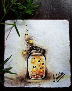 a painting of a jar with honey on it