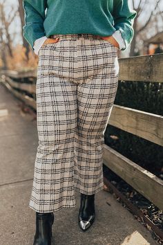 - Plaid season has us crushing with these trendy pants! - Unlined material with a plaid print - A high waistline with belt loops, a hidden zip fly, and button closure - A functional four pocket cut - A straight legged silhouette that ends in an floor length hemline Plaid Workwear Bottoms With Belt Loops, High Waist Plaid Pants For Fall, Gray Bottoms With Belt Loops For Fall, Plaid Wide Leg Bottoms For Fall, Casual Plaid Bottoms With Belt Loops, Trendy Pants, Plaid Pants, Plaid Print, Floor Length