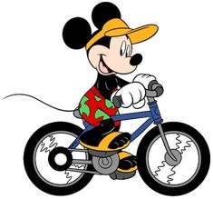 a cartoon mickey mouse riding a bike