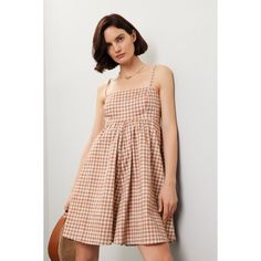 Brown cotton (97% Cotton, 3% Spandex). Casual dress. Square neck. Side zipper closure. 35.5" from shoulder to hemline. Imported. Gingham Romper, Dress Square Neck, Perfect Picnic, Rent The Runway, Closet Designs, Gingham Dress, Woven Bag, Hutch, Square Neck