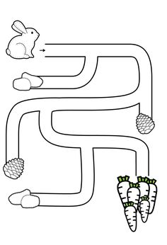 a maze with carrots and a bunny on it