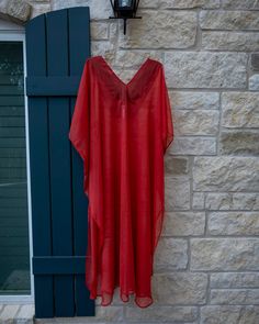 Khleo Brick-Red Kaftan (Lightweight Polyester) | Fanm Djanm Red V-neck Tunic For Vacation, Red Summer Tunic For Vacation, Red Summer Vacation Tunic, Red V-neck Kaftan For Summer, Red V-neck Summer Kaftan, Red V-neck Beach Kaftan, Red Flowy Kaftan For Beach Season, Flowy Red Kaftan For Beach, Summer Beach Tunic In Red