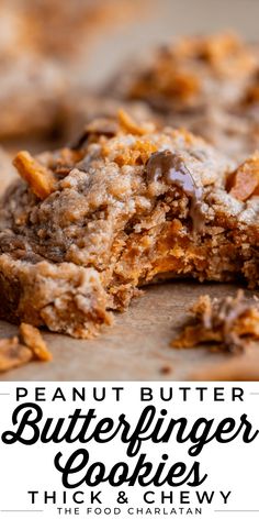 peanut butter and chocolate chip cookie bars with the words, peanut butter and chocolate chip cookies