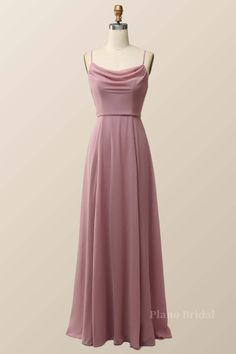 Blush Pink Cowl Neck Chiffon Long Bridesmaid Dress Chiffon Cowl Neck Dress, Bridesmaid Look, Long Chiffon Dress, Teal Cocktail Dress, Fancy Short Dresses, Sweep Train Prom Dress, Pink Chiffon Dress, Dresses Fancy, Mini Prom Dresses