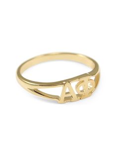 Ring - Alpha Phi Sunshine Gold Ring Adjustable Gold Initial Ring In 14k, Adjustable Gold Initial Ring For Everyday, Adjustable Personalized Gold Stackable Rings, Adjustable Personalized Gold Midi Rings, Personalized Gold Stackable Open Rings, Gold Initial Ring With Polished Finish For Promise, Gold Engraved Adjustable Ring, Adjustable Gold Engraved Ring, Adjustable Gold Stackable Promise Rings