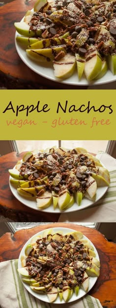 an apple nachos recipe is shown on a plate