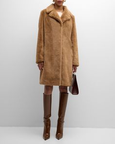 Herno Soft Faux Fur Long Coat Fall Knee-length Single-breasted Outerwear, Solid Knee-length Winter Outerwear, Knee-length Single Breasted Winter Outerwear, Long Fur Coat With Pockets For Work, Classic Long Faux Fur Coat, Faux Fur Long Coat In Mink Color, Classic Knee-length Fall Outerwear, Faux Fur Mink Long Coat, Knee-length Fall Outerwear With Pockets