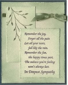 a sympathy card with an image of a leaf and ribbon on it's side