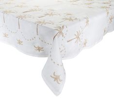 Kim Seybert Luxury Embroidered Palm Tablecloth in White, Natural & Gold Desert Palm Trees, Embroidered Trees, Gold Tablecloth, Desert Palm, Desert Chic, Refined Fashion, Kim Seybert, Embroidered Tablecloth, Tabletop Accessories