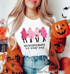 On Wednesdays We Wear Pink ~ In October We Wear Pink ~ Breast Cancer Awareness Tee #CoffeeLoverShirt #CuteHalloweenShirt #FallSweatshirt #HalloweenCostume #HalloweenFamilyTee #HalloweenKidsShirt #HalloweenMatchingTee #HalloweenPartyTee #HalloweenShirt #HalloweenSweater #HalloweenSweatshirt #HappyHalloweenTee #HocusPocusShirt #IcedCoffeeShirt #KidsHalloweenShirt #MatchingHalloweenShirt #PumpkinSweatshirt #HalloweenTeacherShirt Easy Costume, Tema Disney, Halloween Retro, Cat Costume, Pumpkin Sweatshirts, Cat Halloween, Halloween Designs, Halloween Coffee, Ghost Shirt