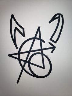 an abstract black and white drawing with arrows in the shape of a triangle, on a white background