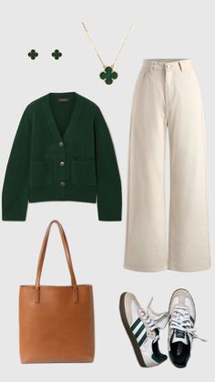 Outfit Hijab, Ootd, Green, Pants, White, Trousers