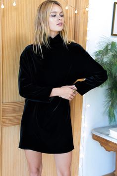 Edie Dress - Black Silk Velvet - Emerson Fry Silk Velvet Dress, Emerson Fry, High Neck Designs, Vintage Inspired Outfits, Black Velvet Dress, Winter 2022, Mock Turtleneck, Silk Velvet, Black Silk