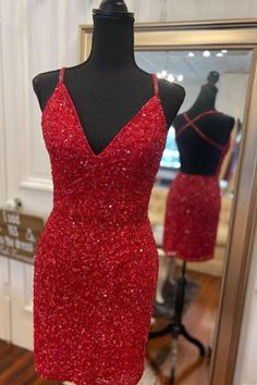 Tight V-Neck Red Mini Party Dress Red Mini Party Dress, Rockabilly Wedding Dresses, Sparkling Dresses, Two Piece Bridesmaid Dresses, Prom Dresses Tight, Polka Dot Wedding Dress, Wedding Dress Detachable Skirt, Puffy Prom Dresses, Country Bridesmaid Dresses