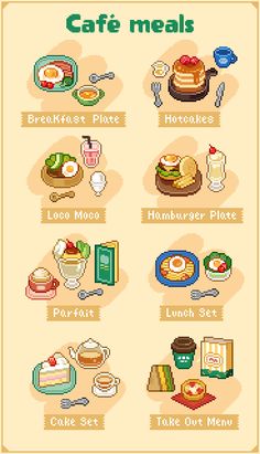 an illustrated poster showing the different types of cafe meals