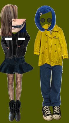 two children's clothes are shown, one in yellow and the other in blue