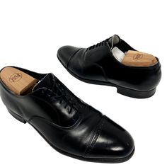 "Add me to your Favorites Seller's List Features: * Style: Brogue oxford * Closure: Lace Up * Dress Shoe * all season * Solid * Made in Unknown * N/A Size: Mens 10 D Measurements Length \" from heel to toe( measured against the wall) 12 in / 30 cm width at widest point 4 in / 10 cm Heel 1 in / 3 cm Condition: Pre-Owned Good Excellent Condition! These soles rate a 9 on a scale 1-10.These shoes have been thoroughly cleaned. They have some light scuffs.  Please measure your own shoes and compare it to the measurements of the item you are interested in. The white spots on toes are reflection of background lighting." Classic Fitted Oxfords For Derby Events, Classic Fitted Oxfords For Derby, Spring Wingtip Fitted Oxfords, Fitted Oxford Shoes With Leather Sole For Derby, Fitted Oxford Shoes For Derby, Spring Fitted Oxfords With Brogue Detailing, Fitted Oxford Shoes With Brogue Detailing For Business, Fitted Semi-formal Oxfords With Cap Toe, Fitted Cap Toe Oxford For Work