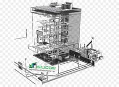 a drawing of an industrial building with scaffolding