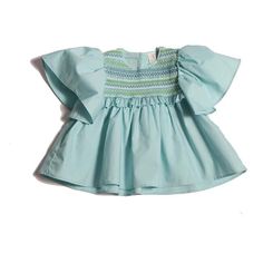 A delicately ruffled butterfly short-sleeve blouse featuring a colorful smocked bib. With a button loop and modesty lip at the back of the crew neckline, this voluminous flounce sleeve top makes for a sweet style for your little one! | TiA CiBANi KiDS | Sofia Smocked Blouse, Bay (Blue, Size 5-6Y) | Maisonette collects the best children’s products from around the world (unlike Zulily, Etsy, The Tot, Farfetch Kids, Childrensalon, Crate and Kids, Kohls, Wayfair, Buy Buy Baby, Nordstroms, Mini Boden Summer Ruffle Sleeve Blouse With Smocked Cuffs, Summer Blouse With Smocked Ruffle Sleeves, Summer Blouse With Smocked Cuffs And Ruffle Sleeves, Cotton Smocked Dress With Flutter Sleeves, Cotton Smocked Dress With Flutter Sleeves And Ruffles, Spring Smocked Dress With Ruffles For Playtime, Cotton Smocked Dress With Ruffle Sleeves, Green Cotton Smocked Top, Green Smocked Top With Short Sleeves