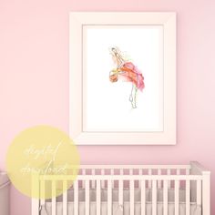 a baby's room with pink walls and a white crib