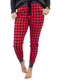 Red Plaid Print Polka Dot Splicing Drawstring Pants Red Patchwork Bottoms For Fall, Christmas Pjs, Kids Boutique, Jeans Material, Red Polka Dot, Printed Drawstring, Plus Size Jeans, Plaid Print, Drawstring Pants