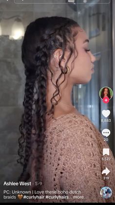 Milkmaid Braid Curly Hair, Boho Dutch Braids, Curly Hair Two Braids, Dutch Braids Curly Hair, Braided Hairstyles Dutch Braid, Dutch Braid Half Up Half Down, Dutch Braid Curly Hair, Dutch Braid Half Up, Dutch Plait