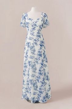 Madeline Convertible Chiffon Floral Print Dress Dusty Blue Bouquet, Mission Fits, Kingdom Marriage, Modest Beauty, Floral Dress Winter, Princess Clothes, Mob Dress, Modest Fits, When You Leave