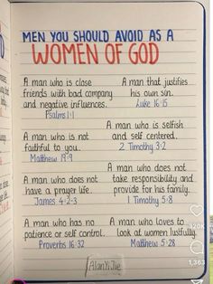 an open bible with the words men you should avoid as a women of god