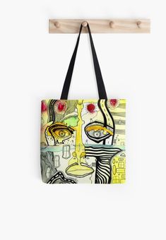 Psychedelic Tote Bag Beach Bag Gym Bag Original colorful psychedelic art accessories outsider art to Artistic Yellow Tote Bag, Artwork Tote Bag For Artistic Expression, Yellow Artistic Bag For Daily Use, Artistic Yellow Bag For Daily Use, Artsy Everyday Bags With Artwork, Artsy Rectangular Bag With Graphic Print, Dorm Gift, Yellow Tote Bag, Prada Purses